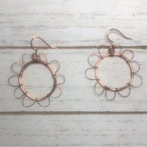Handmade Dangly Floral Earrings. Copper Wire Flower Pendants. Women & girls